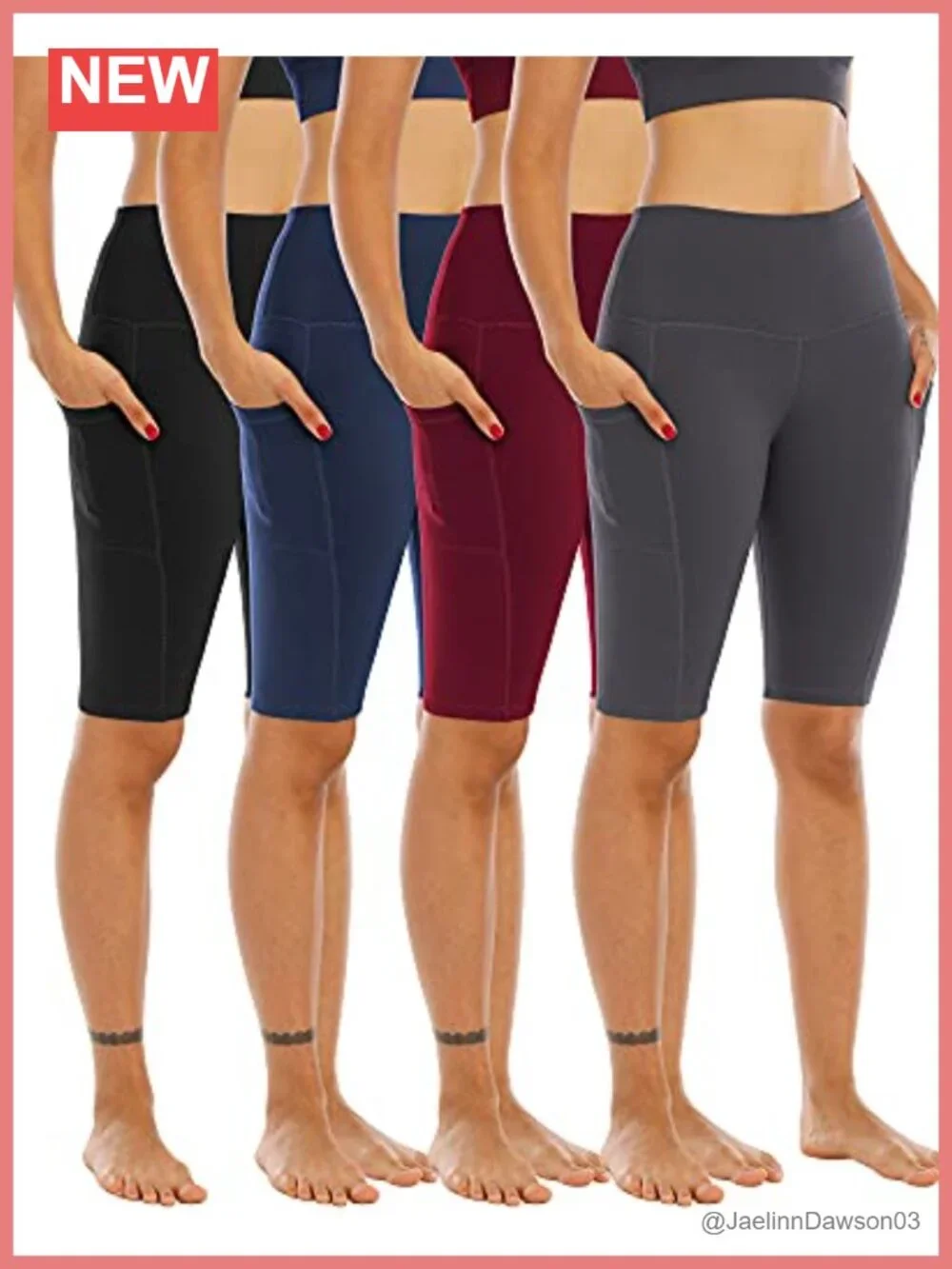 High Waisted Biker Yoga Shorts with Pockets 4 Pack for Women Tummy Control